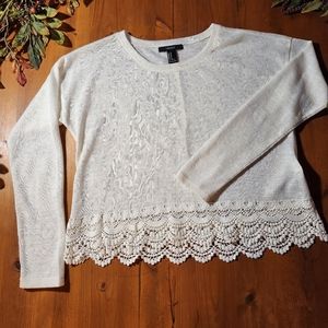 Beige Top sz Medium with crochet bottom, Forever 21